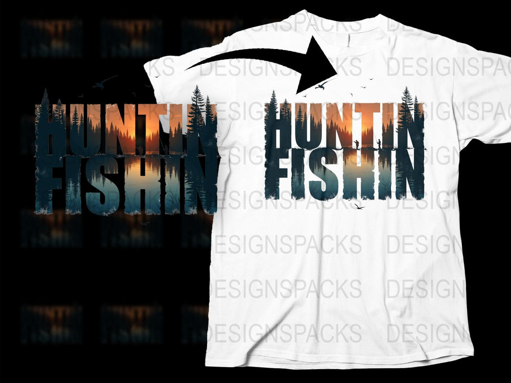 Hunting Fishing T-Shirt, Outdoor Adventure Graphic Tee, Men's Nature Themed Shirt, Forest Print Top