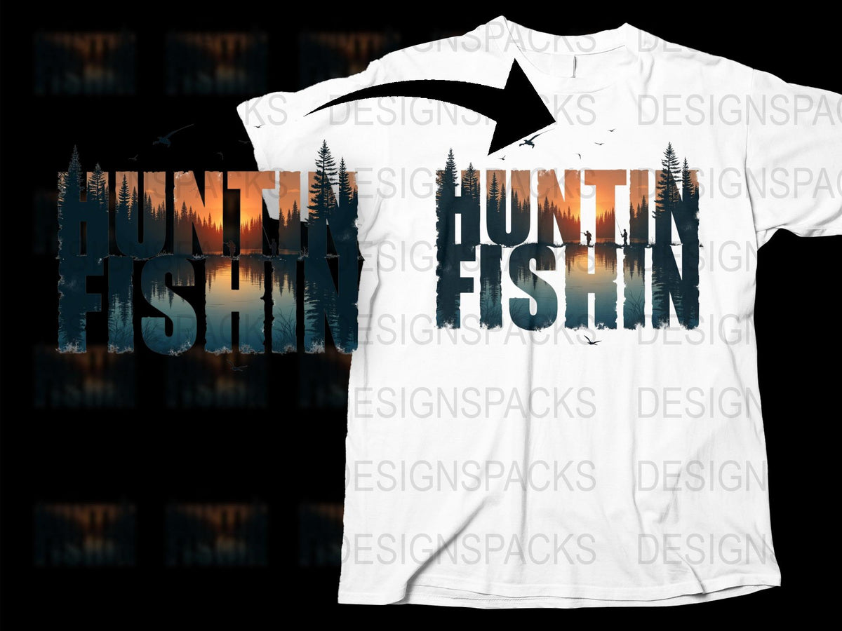 Hunting Fishing T-Shirt, Outdoor Adventure Graphic Tee, Men's Nature Themed Shirt, Forest Print Top
