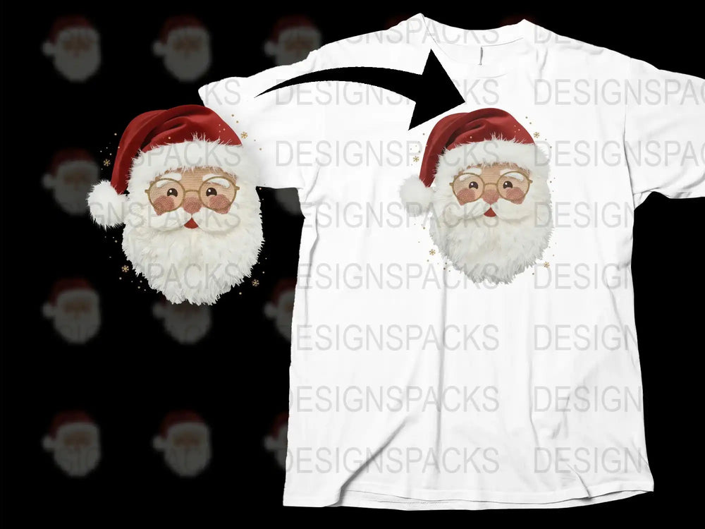 Festive Santa Claus T-Shirt, Christmas Holiday Graphic Tee, Unisex Adult Clothing, White Santa Shirt with Red Hat