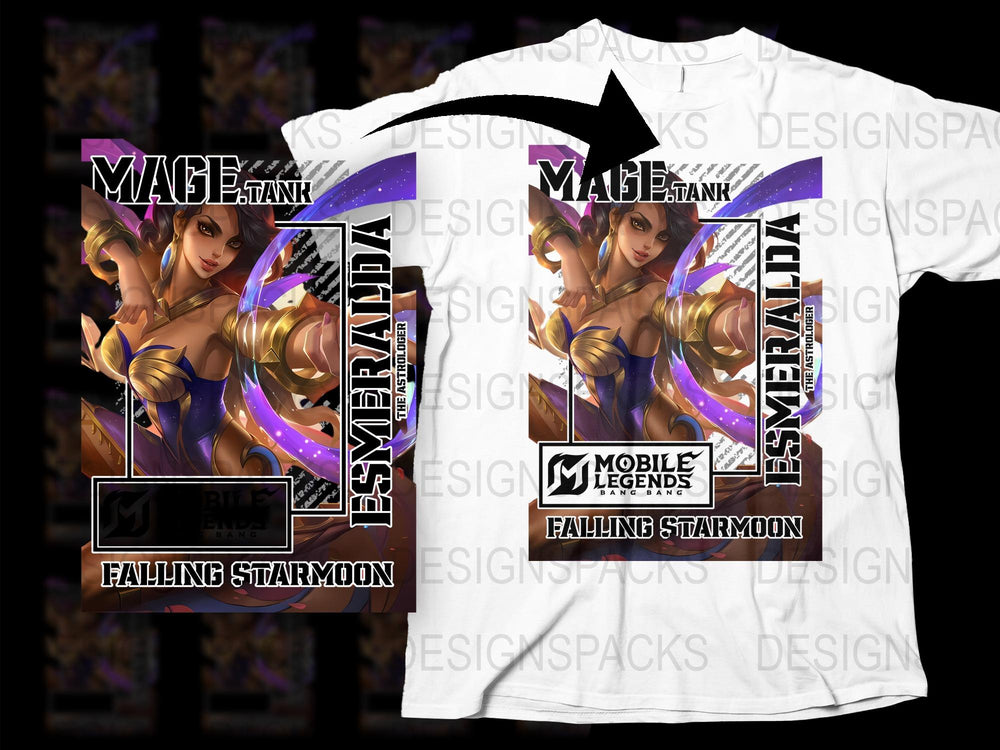 Mobile Legends Esmeralda Falling Starmoon Graphic T-Shirt, Anime Inspired Gaming Apparel, Fantasy Character Tee
