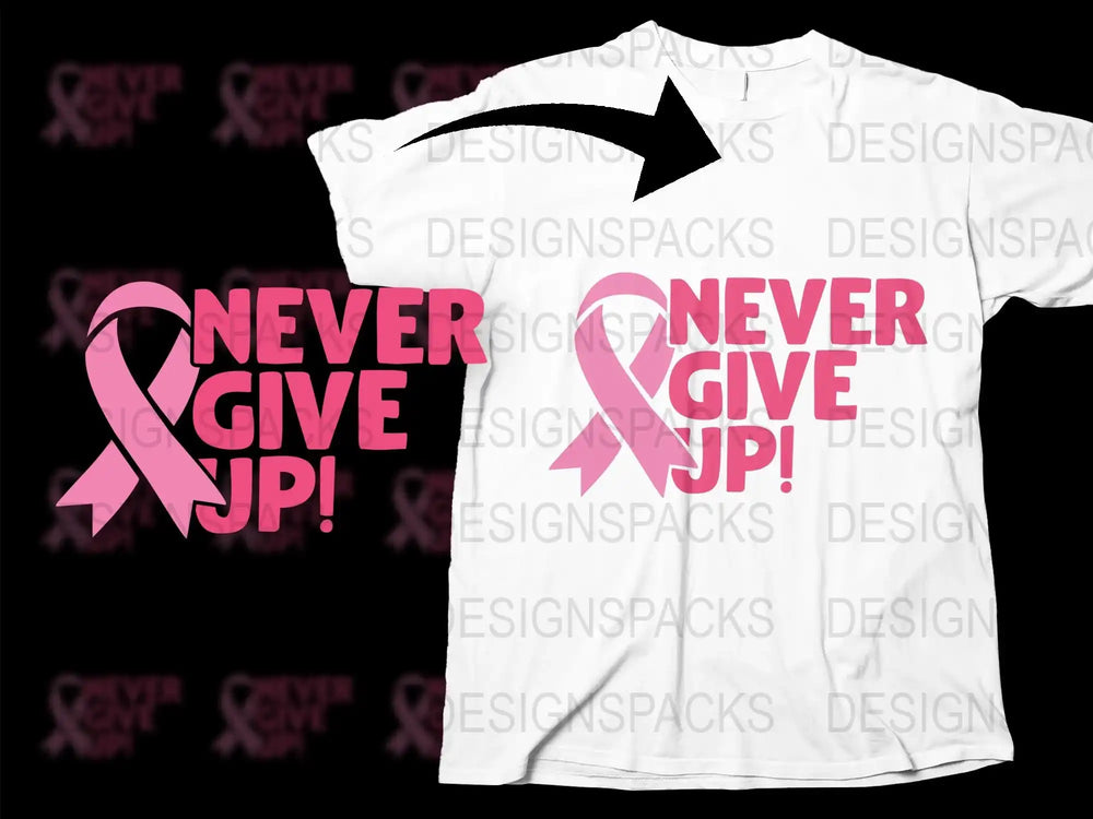 Breast Cancer Awareness T-Shirt, White Pink Ribbon, Never Give Up Graphic Tee, Supportive Apparel