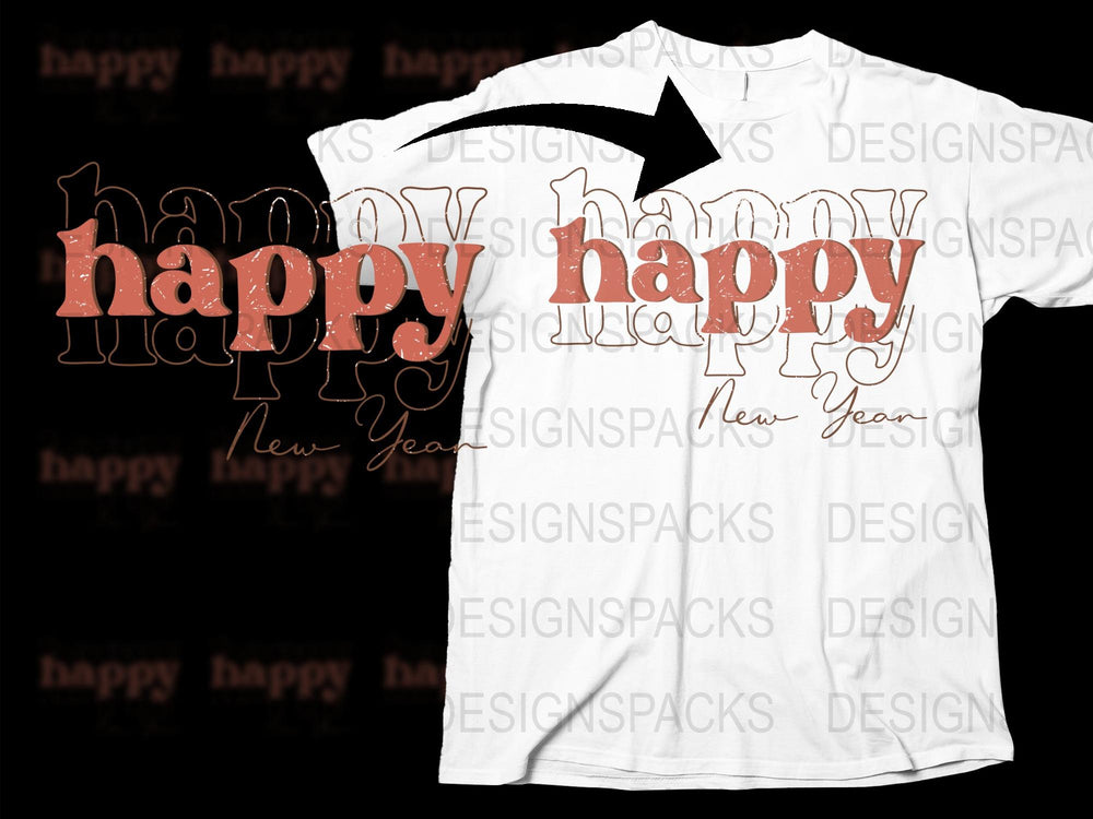 Happy New Year T-Shirt, Festive Holiday Tee, White Graphic Shirt, Unisex Clothing Gift