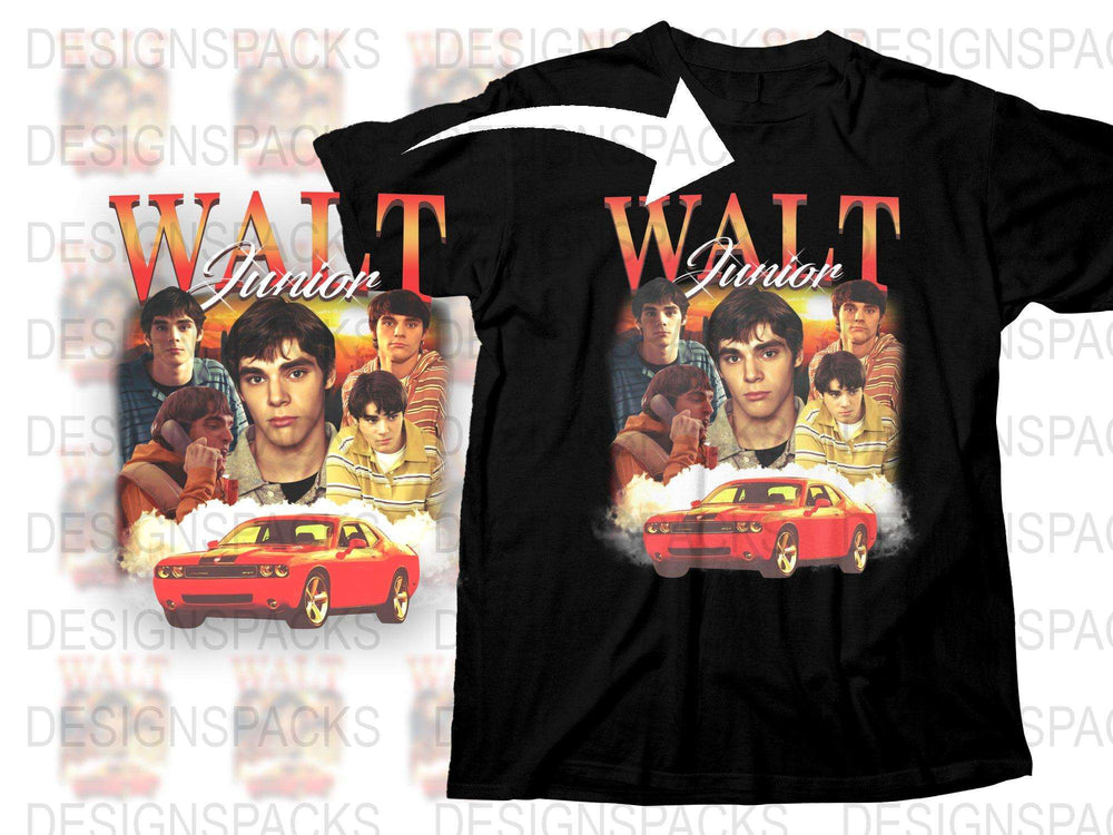 Vintage Inspired Walt Junior Graphic T-Shirt, Retro Car and Character Print, Unique Fan Apparel