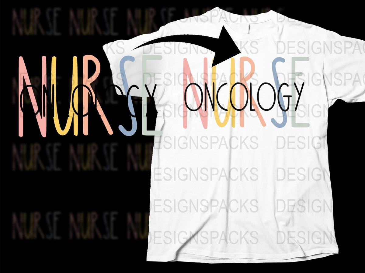 Oncology Nurse Colorful Text Graphic T-Shirt, Trendy Medical Profession Apparel, Unisex Cotton Tee