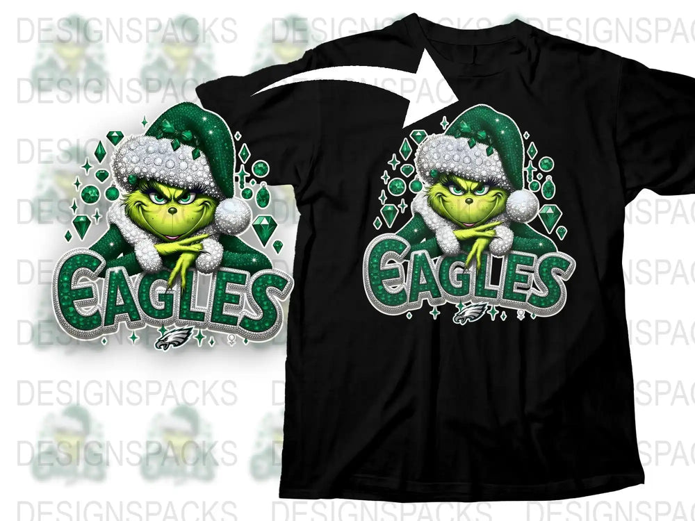 Grinch Inspired Eagles Football Team T-Shirt, Funny Christmas Sports Fan Gift, Holiday Graphic Tee, Unisex Adult Clothing