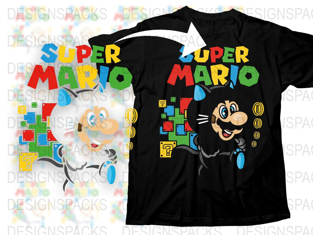 Super Mario Graphic T-Shirt, Classic Video Game Tee, Retro Gaming Shirt, Colorful Cartoon Character Design, Unisex Fashion Top