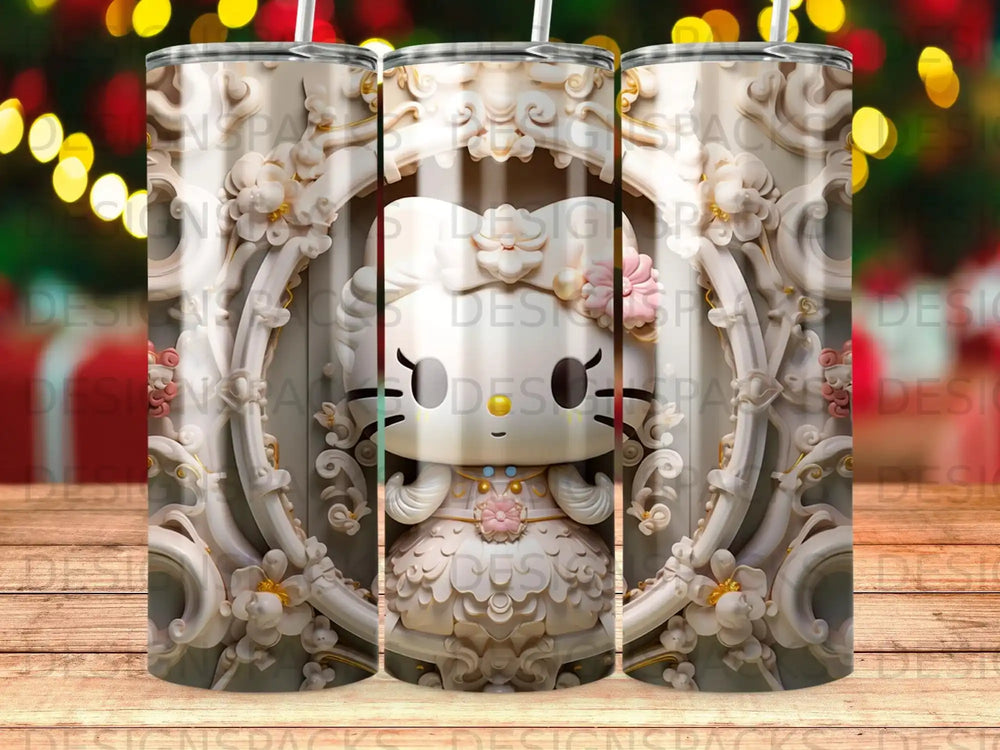 Hello Kitty character with ornate floral frame and pink bow.