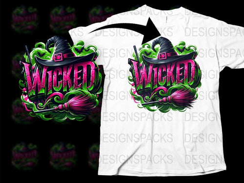 Wicked Witch Hat Graphic T-Shirt, Vibrant Green and Pink Design, Halloween Costume Tee, Unisex Fashion