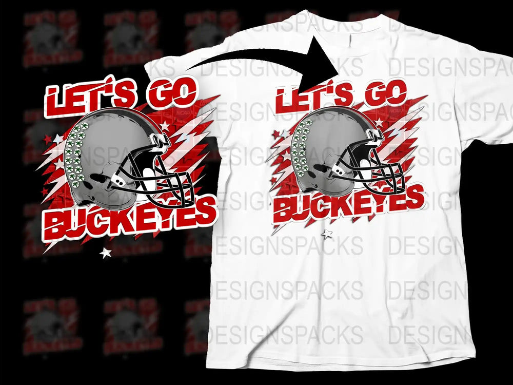 Let's Go Buckets Football Helmet Graphic T-Shirt, Sports Team Fan Apparel, Game Day White Tee