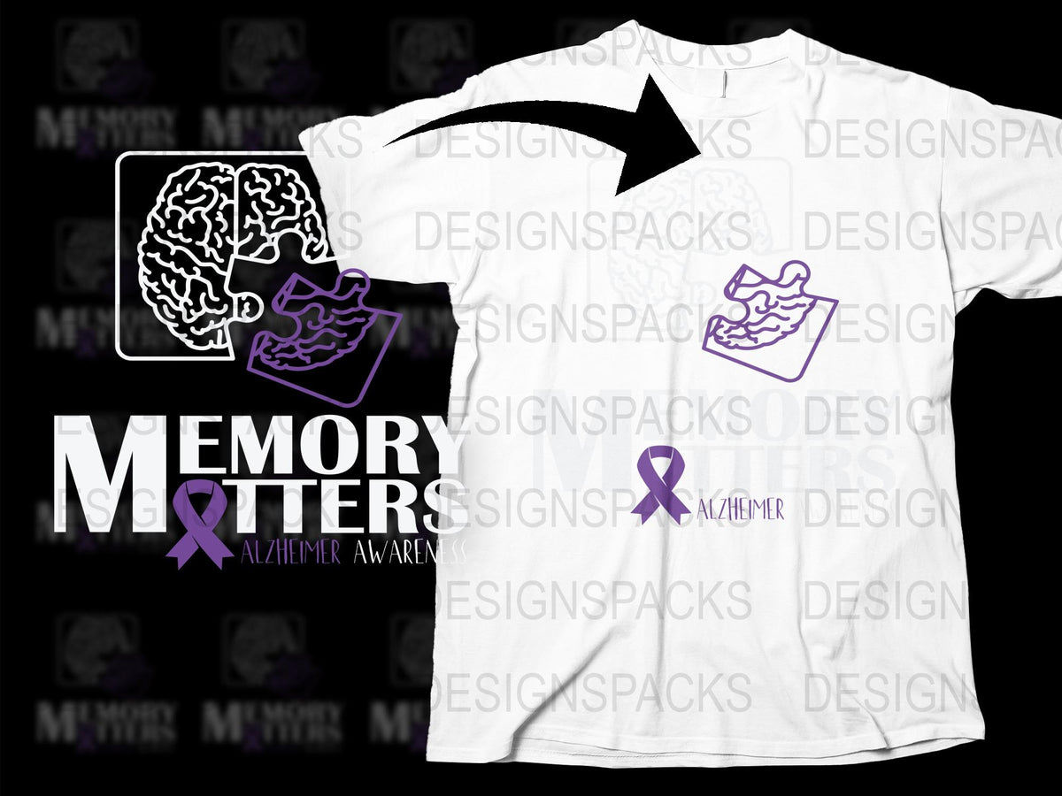 Alzheimer Awareness T-Shirt Memory Matters Graphic Tee Purple Ribbon Brain Health Support Advocacy Casual Wear