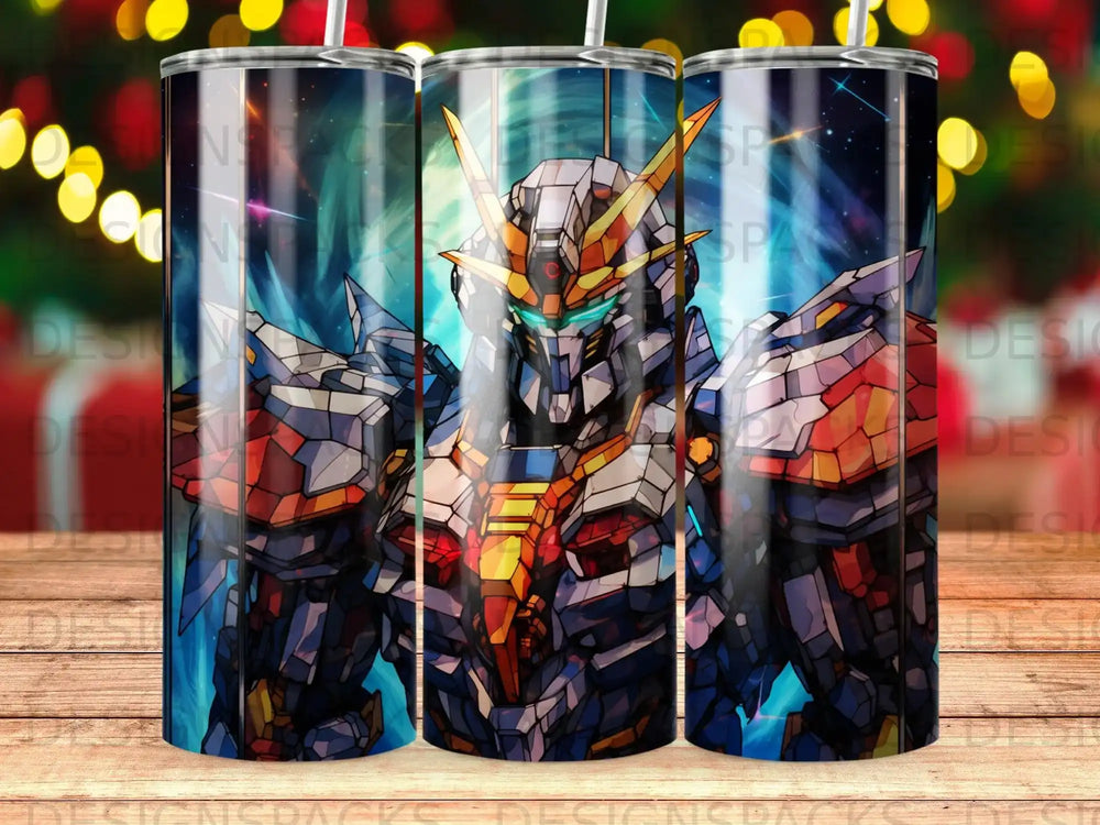 Gundam robot with glowing eyes and armored body, detailed illustration.