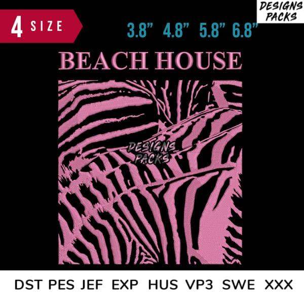 Beach House zebra print design in pink, available in 4 sizes for embroidery, DTF, DTG, tumbler wraps