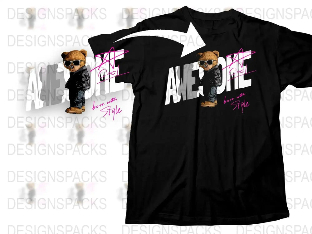 Bear in Sunglasses Born with Style Graphic Png Digital Download