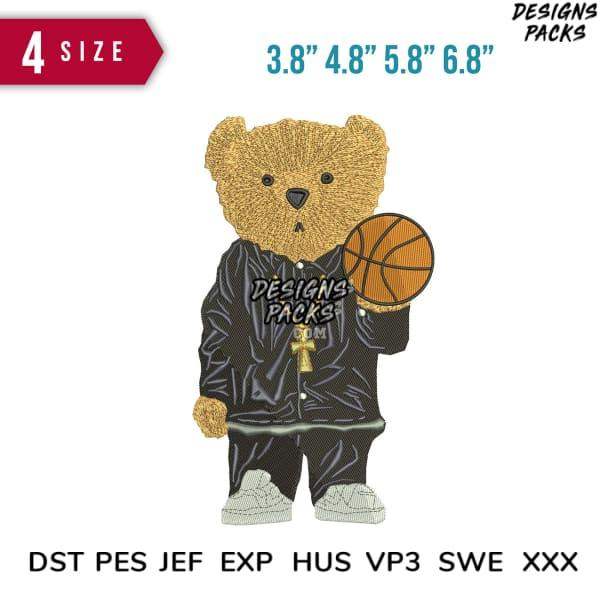 Basketball bear embroidery design in 4 sizes, DST PES JEF formats for instant download
