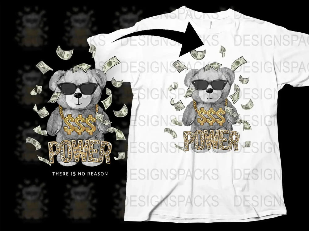 Bear with Sunglasses and Money Design Png Digital Download