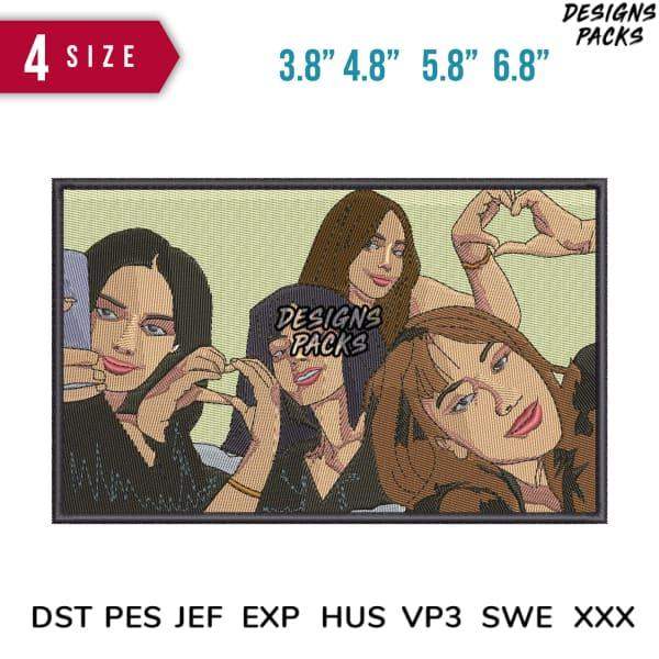 Embroidery design of women making heart gestures, available in PES, DST, JEF formats for instant download