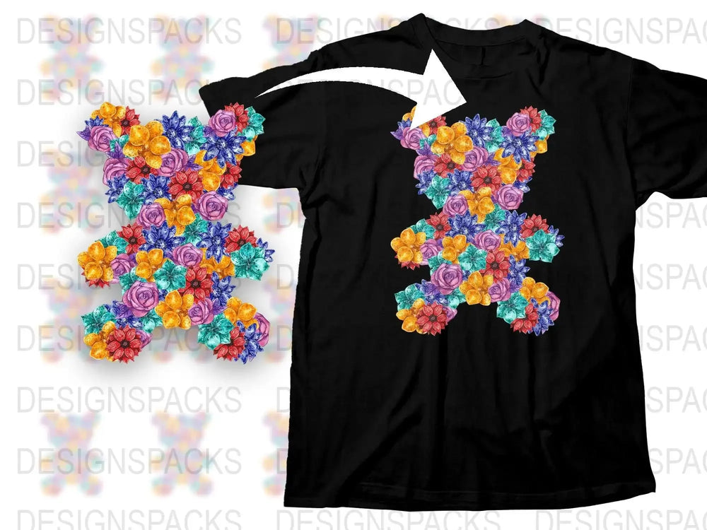 Beautifully Detailed Floral Teddy Bear Png Digital Download