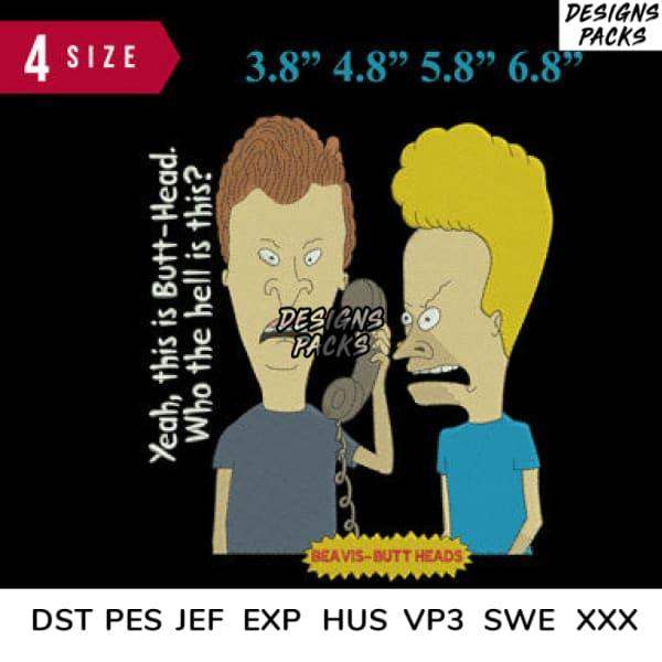 Beavis and Butt-Head cartoon embroidery design in 4 sizes, DST PES JEF formats, print-ready for apparel