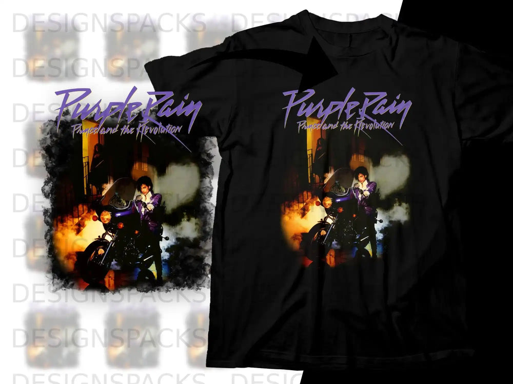 Black t-shirt with Prince and the Revolution album cover art.