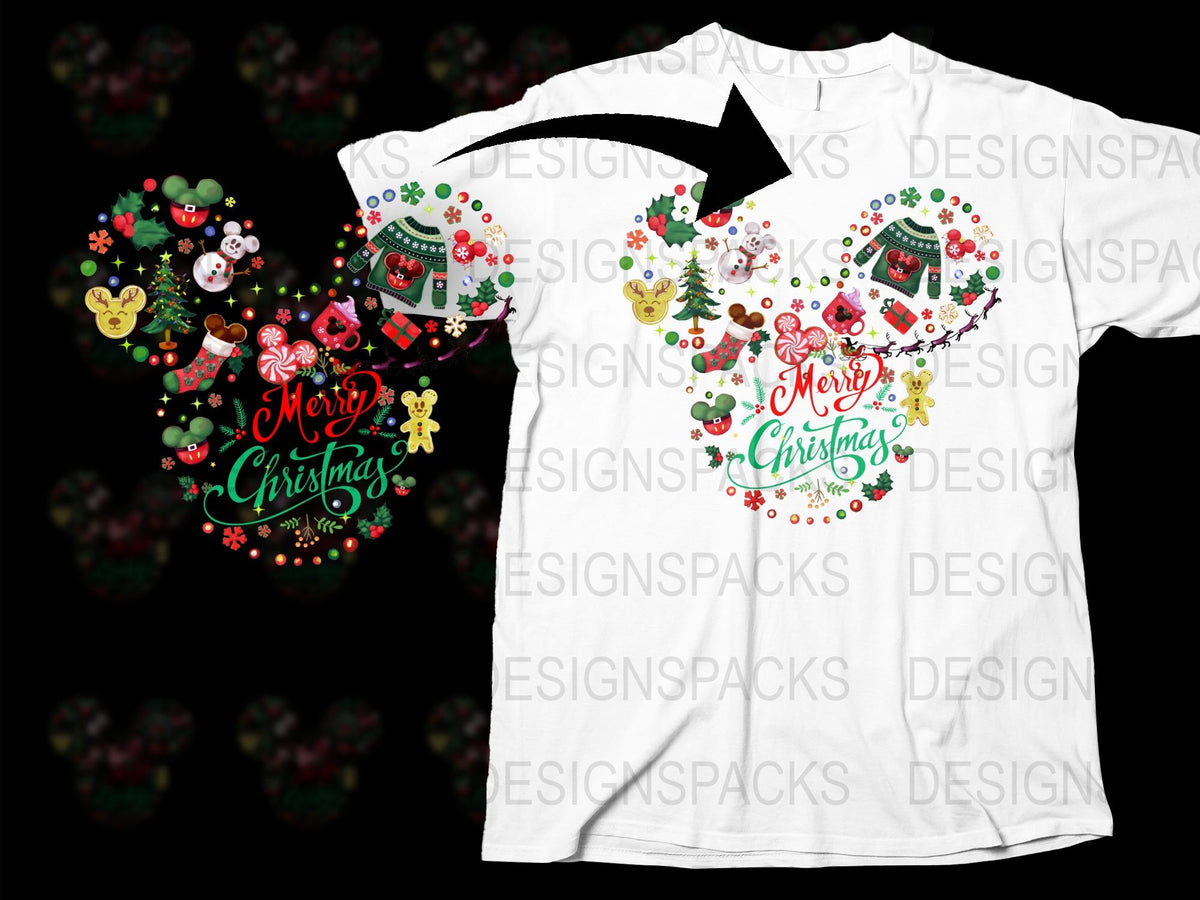 Festive Christmas T-Shirt with Colorful Holiday Graphics and Cheerful Design