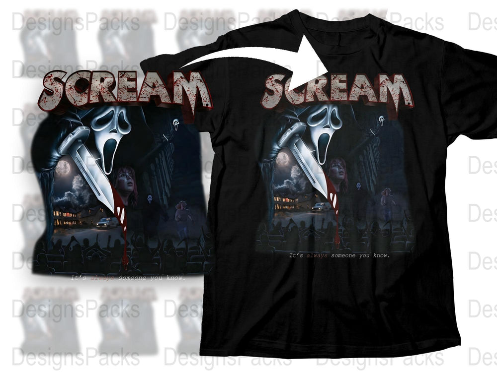 Scream Movie Graphic T-Shirt, Horror Film Fan Tee, Vintage Style, Unisex Black Cotton Shirt