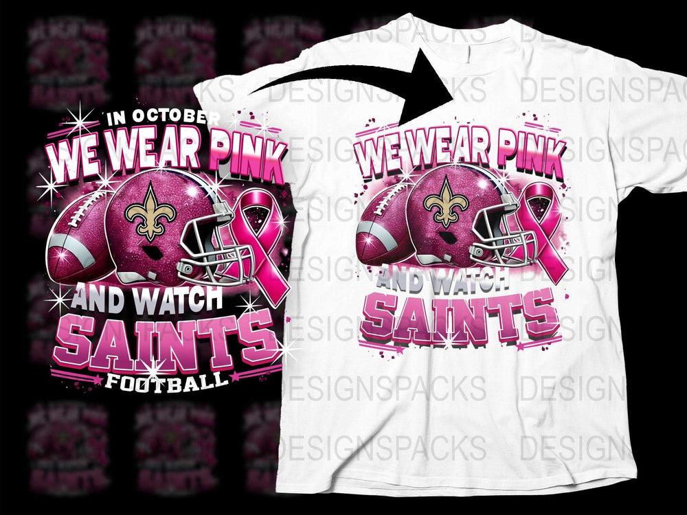 Pink Breast Cancer Awareness Football T-Shirt, New Orleans Saints Inspired, October We Wear Pink Campaign, Sports Fan Apparel