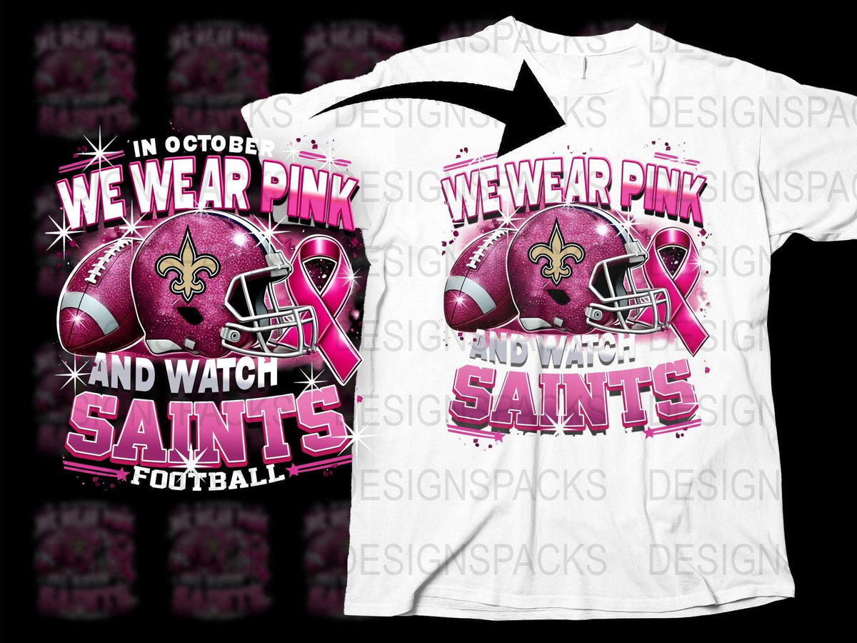 Pink Breast Cancer Awareness Football T-Shirt, New Orleans Saints Inspired, October We Wear Pink Campaign, Sports Fan Apparel
