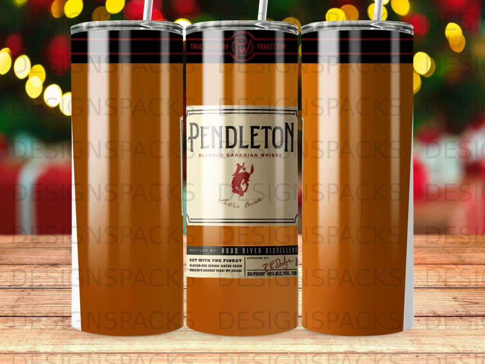 Pendleton Blended Canadian Whisky bottle with "Let'er Buck" and Hood River Distillers label.