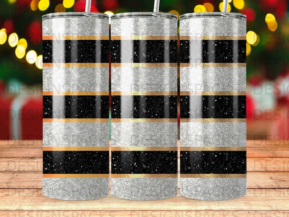 Elegant Black Silver Gold Sparkle Striped Tumbler product type