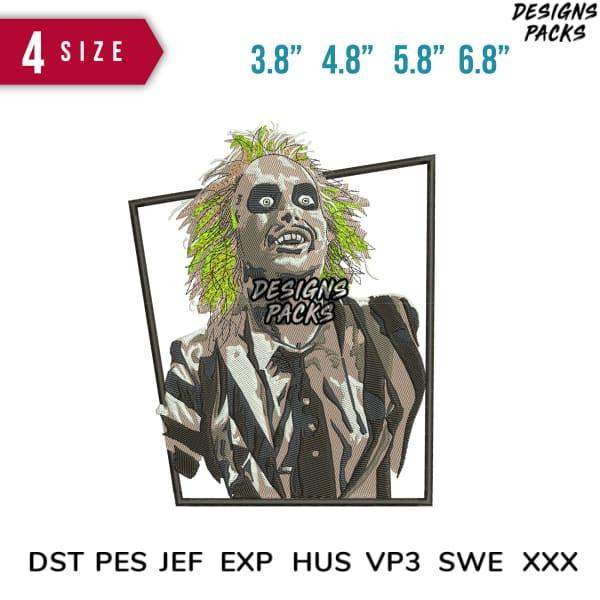 Beetlejuice embroidery design in 4 sizes, compatible with DST PES JEF formats for instant download