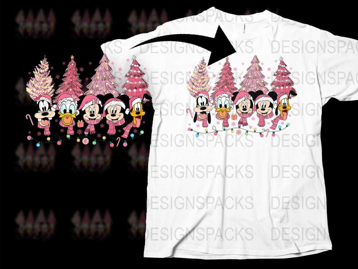 Cute Christmas T-Shirt with Cartoon Penguins, Festive Tree Design, Kids and Adults Sizes