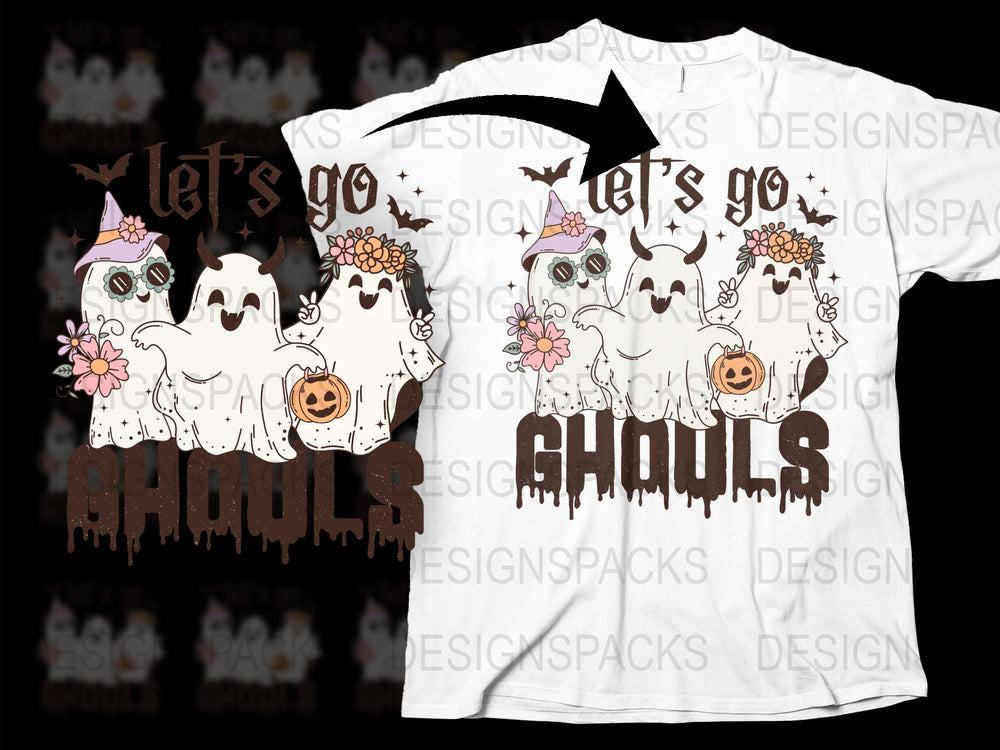 Let's Go Ghouls Halloween T-Shirt, Cute Ghosts Graphic Tee, Fall Festival Apparel, Spooky Party Outfit