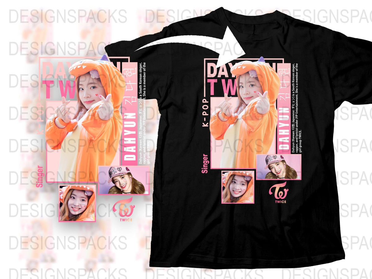 K-Pop Fan Black T-Shirt with DAYUN TWICE Inspired Graphic Design, Orange Hoodie Print