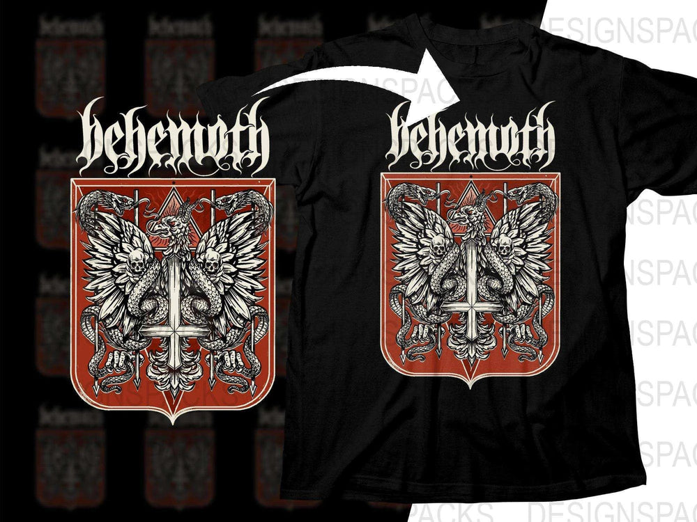 Behemoth Rock Music Band Engraved Dragon Emblem Graphic Design Png Halftone Digital Download