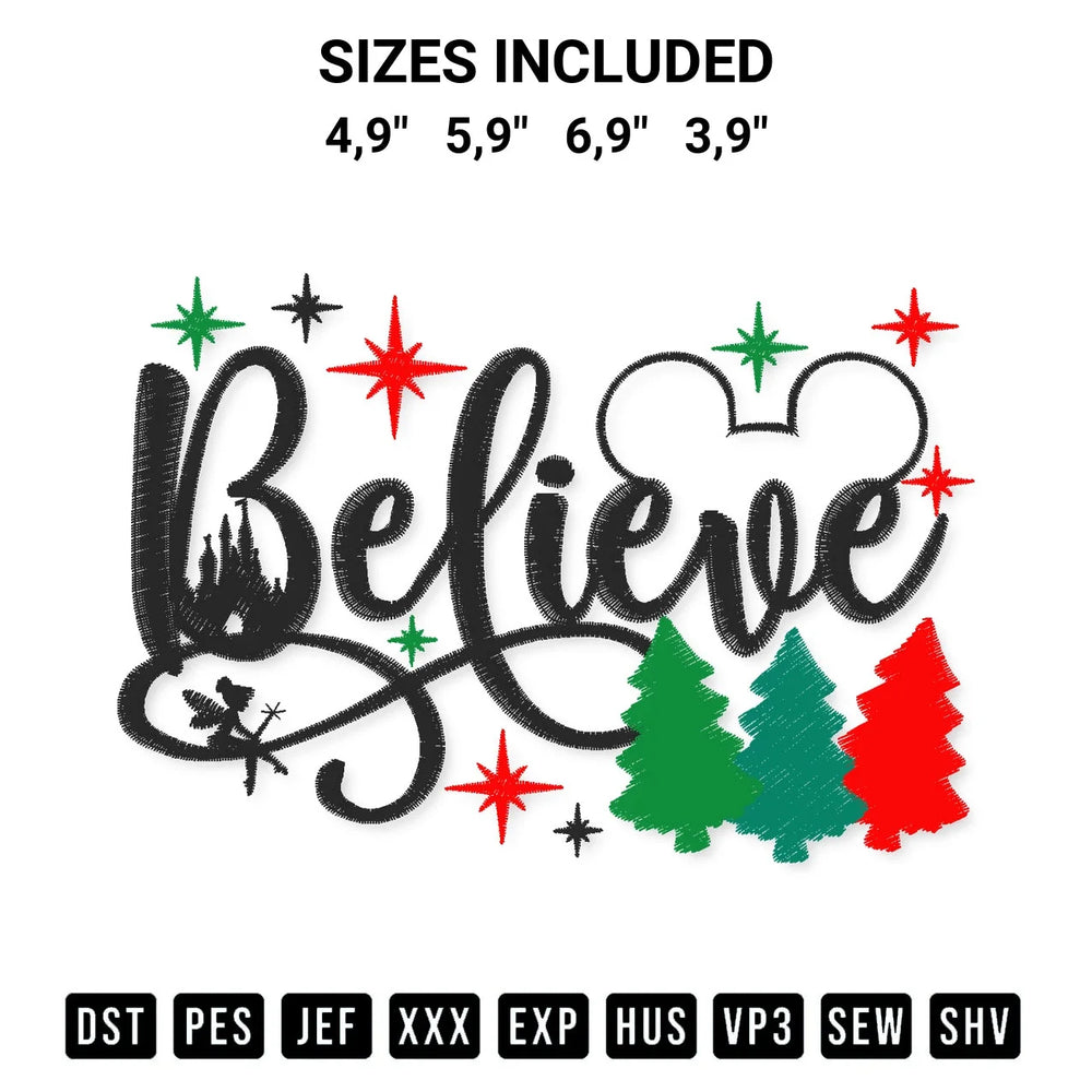 Believe Disney Matching Christmas Family Christmas Party 2022 Logo Embroidery Design