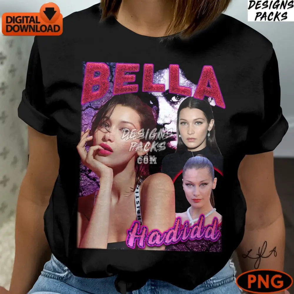 Bella Hadid Inspired Digital Art Celebrity Png Fashion Model Portrait Instant Download