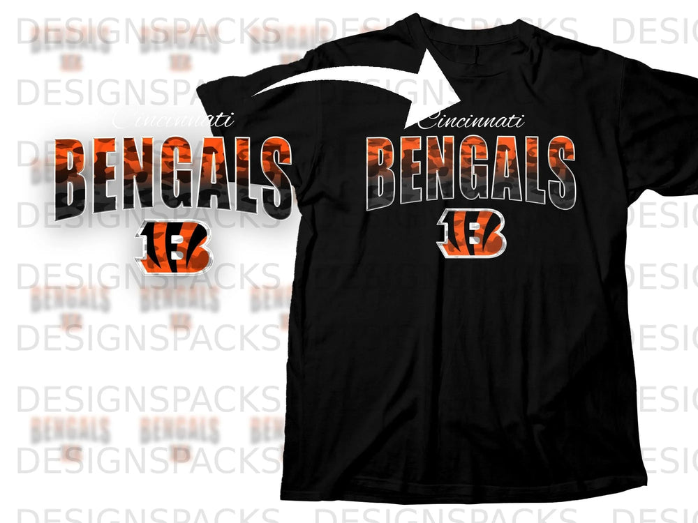 Black t-shirt with Cincinnati Bengals logo and text.