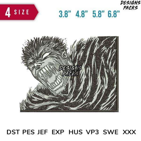 Embroidery design of roaring beast in 4 sizes, compatible with DST PES JEF formats for instant download