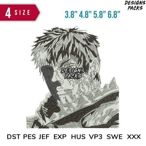 Anime-style embroidery design with 4 sizes, DST PES JEF formats, print-ready for DTG/DTF