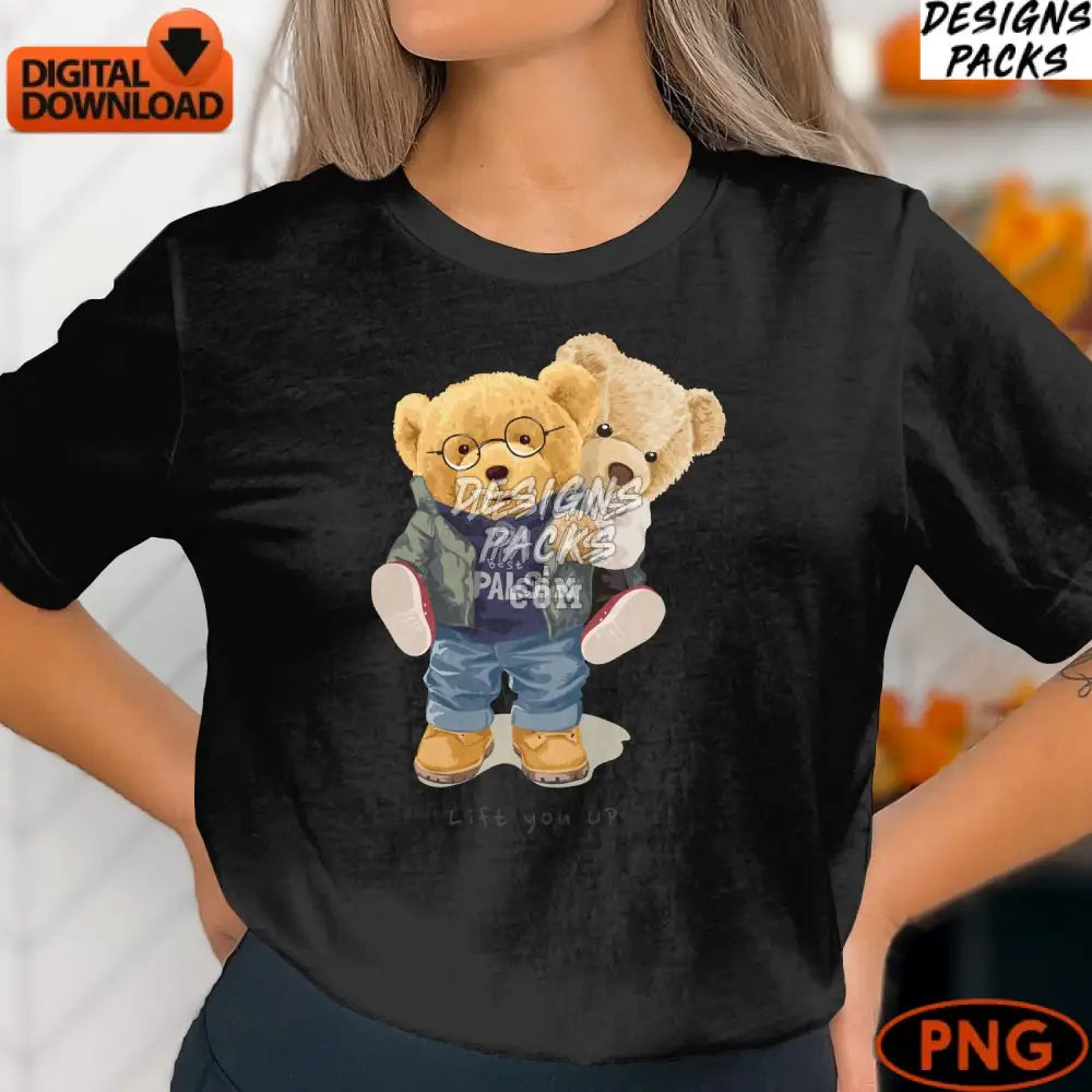 Best Pals Teddy Bears Digital Art Cute Friendship Bear Illustration Instant Download Png