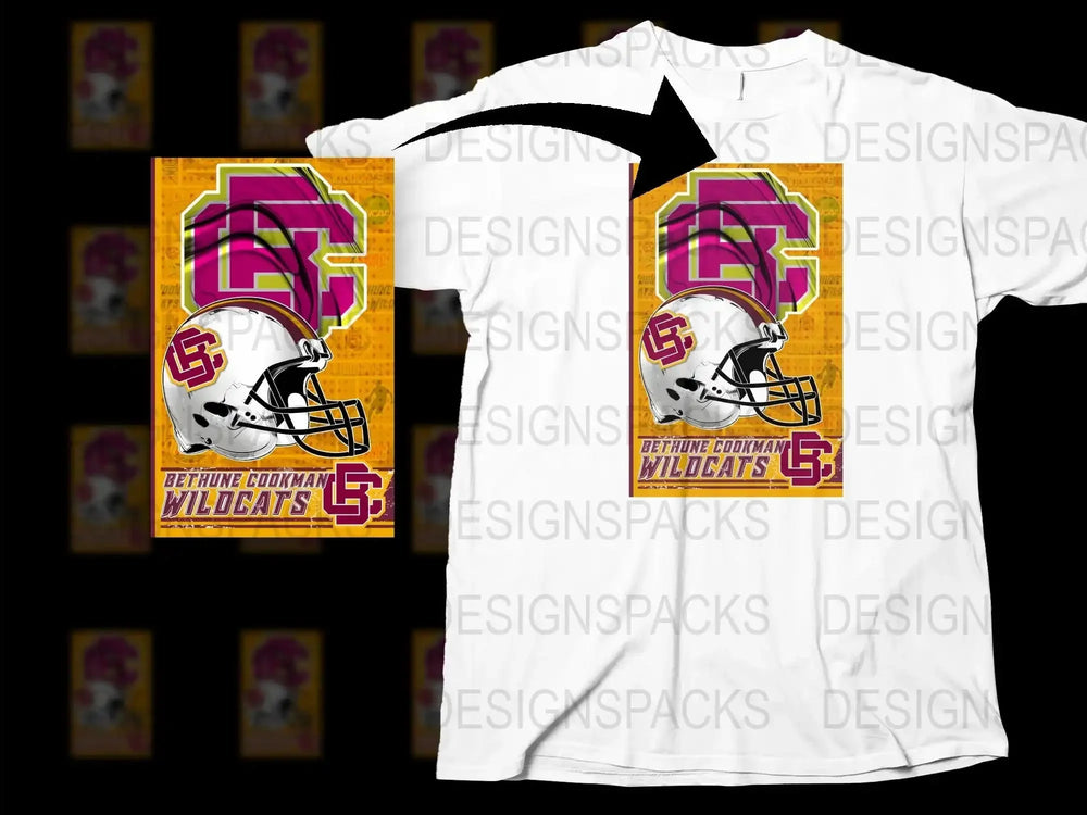 Bethune Cookman Wildcats Football Helmet Graphic T-Shirt, College Sports Fan Apparel, White Tee