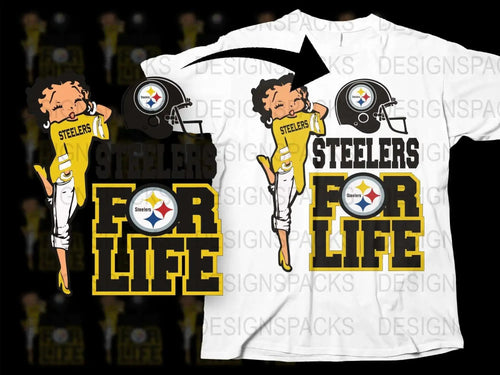 Pittsburgh Steelers Fan T-Shirt, Cartoon Player Design, For Life Slogan, NFL Team Apparel