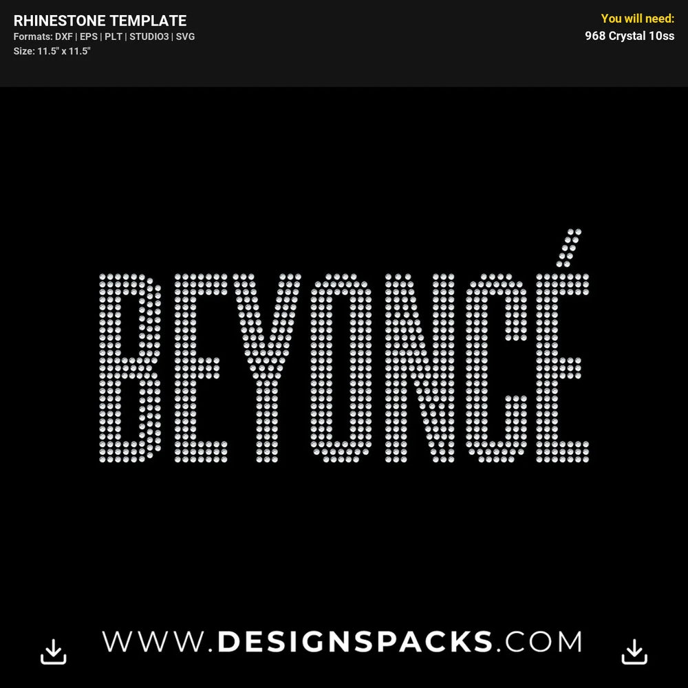 Beyonce Name Music Queen Diva Design Rhinestone Digital Template