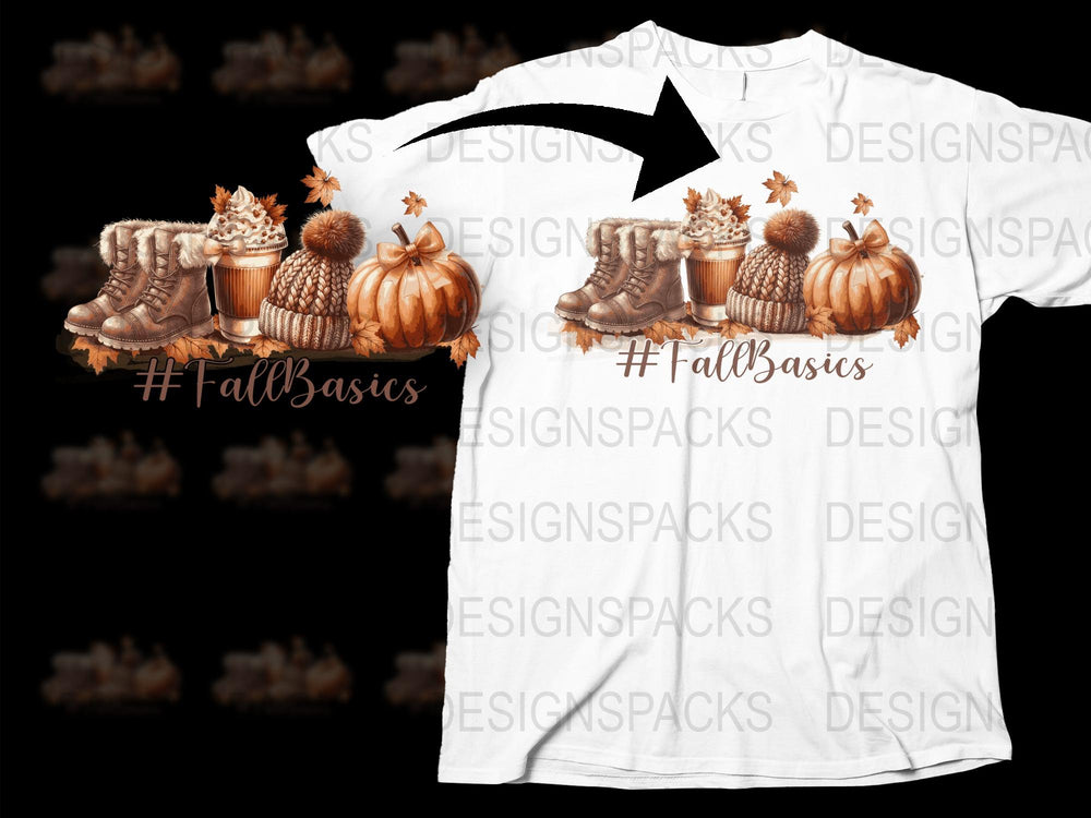 Autumn Season T-Shirt, Fall Boots and Pumpkins Design, Casual Comfortable White Tee, Trendy Fall Basics Graphic Shirt