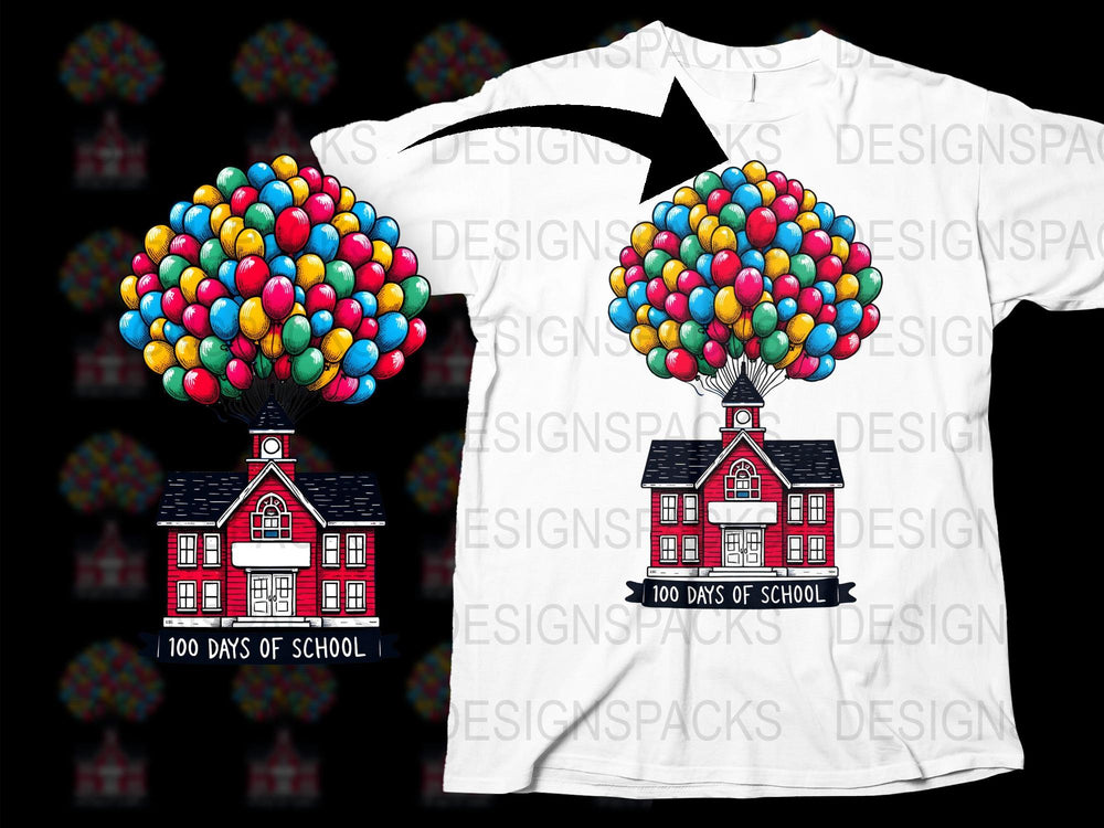 Colorful Balloon House T-Shirt, 100 Days of School Celebration, Fun Kids Graphic Tee, Vibrant Unisex Top