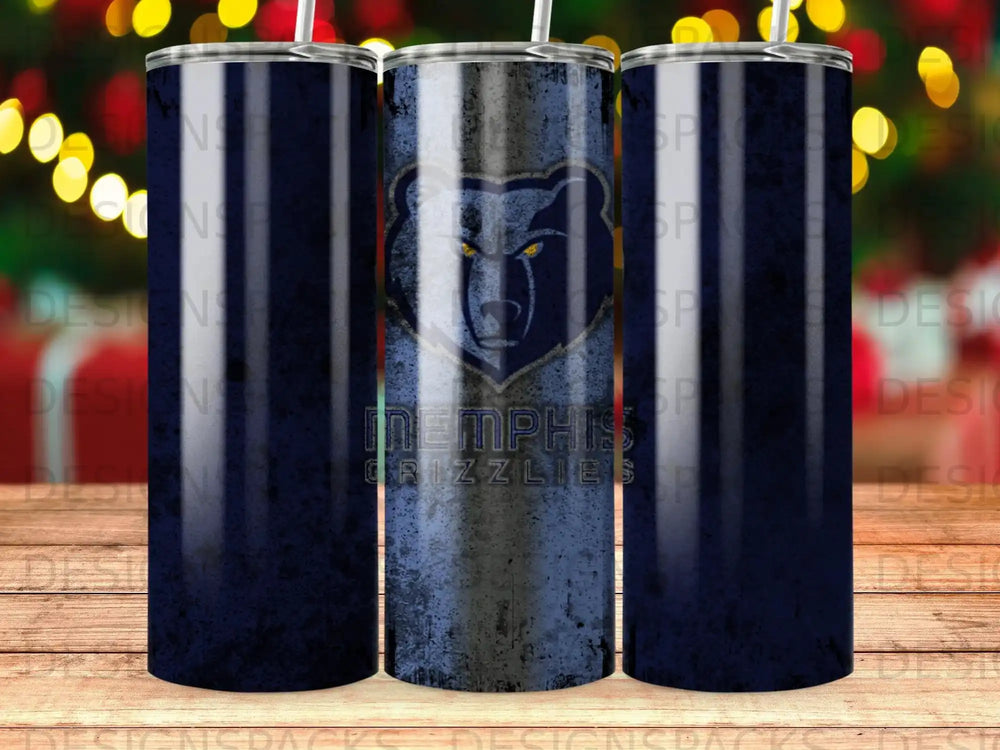 Memphis Grizzlies logo on distressed blue and grey tumbler.