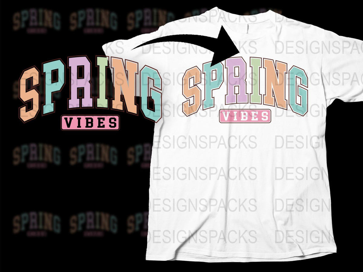 Spring Vibes Graphic T-Shirt, Colorful Retro Style Typography, Unisex Casual Wear, Trendy Spring Fashion Tee