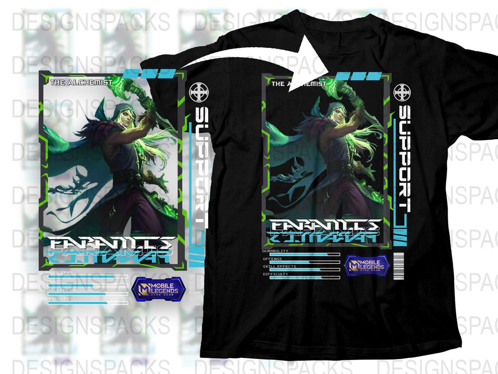 Alchemist Fantasy T-shirt, Green Cloak Character Graphic Tee, Mobile Gaming Merch, Unique RPG Apparel