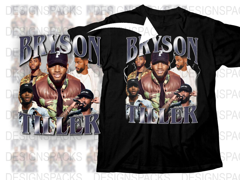 Bryson Tiller Fan T-Shirt, Graphic Tee with Multiple Portraits, Music Artist Inspired Black Shirt