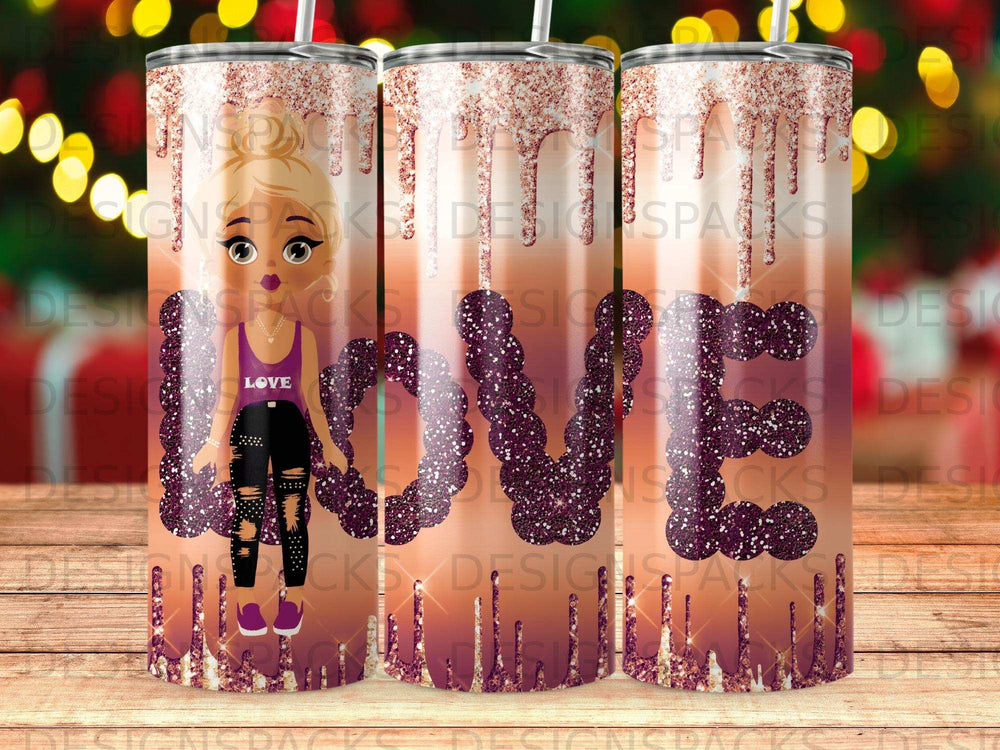 Rose Gold Glitter Drip Love Girl Graphic Tumbler product type
